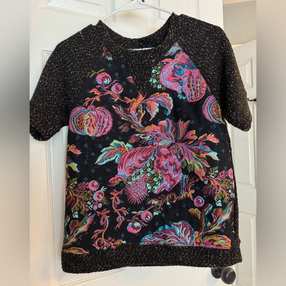 Anthropologie iridescent floral knit top